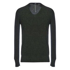NWT New $210 +39 MASQ V-Neck Wool Dark Green Sweater Size S Made In Italy